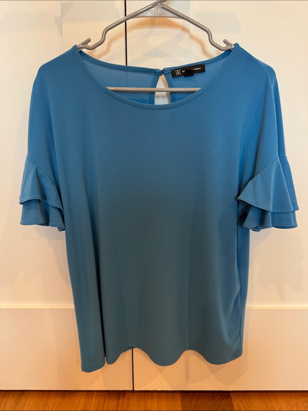 INC International Concepts Blue Women’s Fall Ruffle Sleeve Top Size Medium